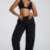 Loungewear V Neck Fleece Bralette in Black