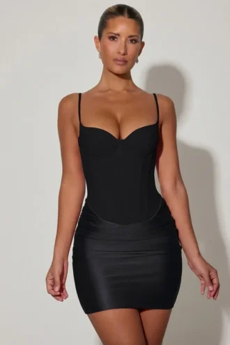 Lovella Draped Corset Mini Dress in Black