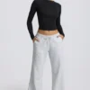 Low-Rise Wide-Leg Joggers in Grey Marl
