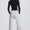 Low-Rise Wide-Leg Joggers in Grey Marl