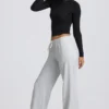 Low-Rise Wide-Leg Joggers in Grey Marl