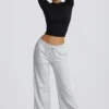 Low-Rise Wide-Leg Joggers in Grey Marl