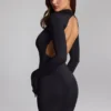 Luanni Slinky Jersey Backless Mini Dress in Black