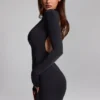 Luanni Slinky Jersey Backless Mini Dress in Black