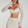 Lucerne Embellished Long Sleeve Crop Top in Ivory
