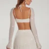 Lucerne Embellished Long Sleeve Crop Top in Ivory