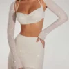 Lucerne Embellished Long Sleeve Crop Top in Ivory