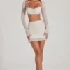 Lucerne Embellished Long Sleeve Crop Top in Ivory