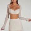 Lucerne Embellished Long Sleeve Crop Top in Ivory