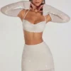 Lucerne Embellished Long Sleeve Crop Top in Ivory