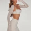 Lucerne Embellished Long Sleeve Crop Top in Ivory