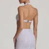 Lucia Embellished Cut-Out Halterneck Mini Dress in White