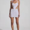 Lucia Embellished Cut-Out Halterneck Mini Dress in White