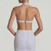 Lucia Embellished Cut-Out Halterneck Mini Dress in White