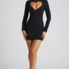 Luciana Heart Cut Out Long Sleeve Mini Dress in Black