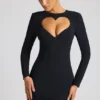 Luciana Heart Cut Out Long Sleeve Mini Dress in Black