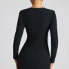 Luciana Heart Cut Out Long Sleeve Mini Dress in Black
