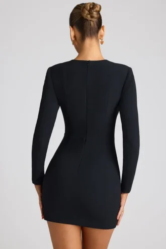 Luciana Heart Cut Out Long Sleeve Mini Dress in Black