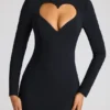 Luciana Heart Cut Out Long Sleeve Mini Dress in Black