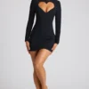 Luciana Heart Cut Out Long Sleeve Mini Dress in Black