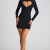 Luciana Heart Cut Out Long Sleeve Mini Dress in Black