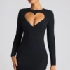 Luciana Heart Cut Out Long Sleeve Mini Dress in Black