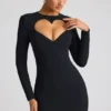 Luciana Heart Cut Out Long Sleeve Mini Dress in Black