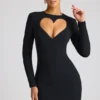 Luciana Heart Cut Out Long Sleeve Mini Dress in Black
