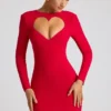 Luciana Heart Cut Out Long Sleeve Mini Dress in Fire Red