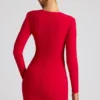 Luciana Heart Cut Out Long Sleeve Mini Dress in Fire Red