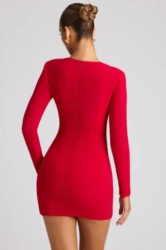 Luciana Heart Cut Out Long Sleeve Mini Dress in Fire Red