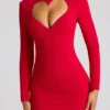 Luciana Heart Cut Out Long Sleeve Mini Dress in Fire Red