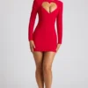 Luciana Heart Cut Out Long Sleeve Mini Dress in Fire Red