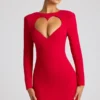 Luciana Heart Cut Out Long Sleeve Mini Dress in Fire Red