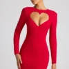 Luciana Heart Cut Out Long Sleeve Mini Dress in Fire Red