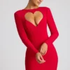Luciana Heart Cut Out Long Sleeve Mini Dress in Fire Red