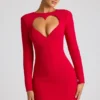 Luciana Heart Cut Out Long Sleeve Mini Dress in Fire Red