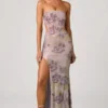 Lucienne Embellished Cut-Out Fishtail Maxi Dress in Lilac