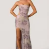 Lucienne Embellished Cut-Out Fishtail Maxi Dress in Lilac