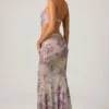 Lucienne Embellished Cut-Out Fishtail Maxi Dress in Lilac