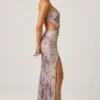 Lucienne Embellished Cut-Out Fishtail Maxi Dress in Lilac