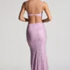Lucienne Embellished Cut-Out Fishtail Maxi Dress in Peony Pink