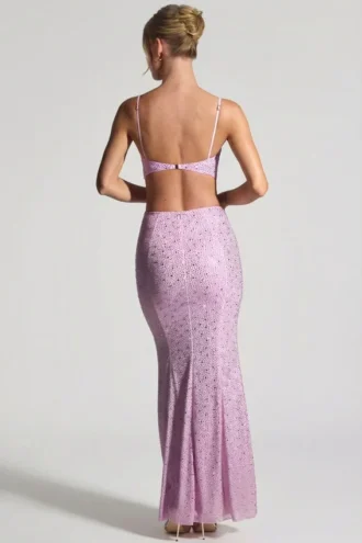 Lucienne Embellished Cut-Out Fishtail Maxi Dress in Peony Pink