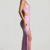 Lucienne Embellished Cut-Out Fishtail Maxi Dress in Peony Pink