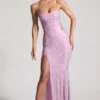 Lucienne Embellished Cut-Out Fishtail Maxi Dress in Peony Pink