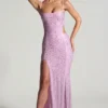 Lucienne Embellished Cut-Out Fishtail Maxi Dress in Peony Pink