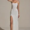 Lucienne Embellished Cut-Out Fishtail Maxi Dress in White