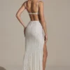 Lucienne Embellished Cut-Out Fishtail Maxi Dress in White