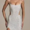 Lucienne Embellished Cut-Out Fishtail Maxi Dress in White