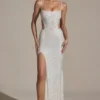 Lucienne Embellished Cut-Out Fishtail Maxi Dress in White